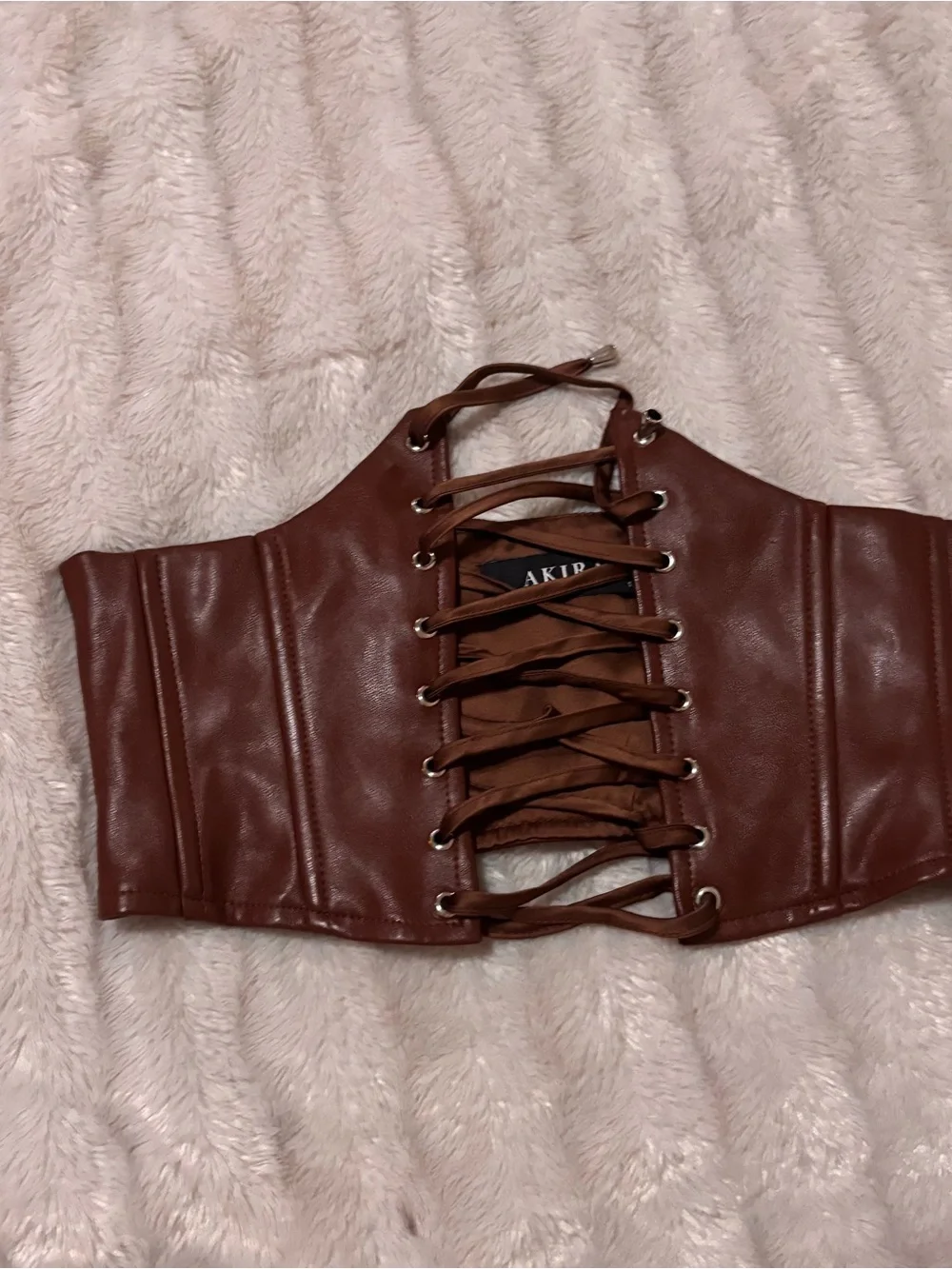 Brown Lace-Up Faux Leather Corset Belt